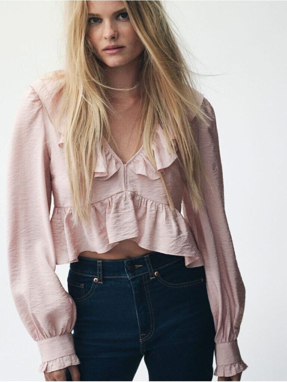 ✨ NWT H&M Divided Powder Pink Flounced Blouse L ✨